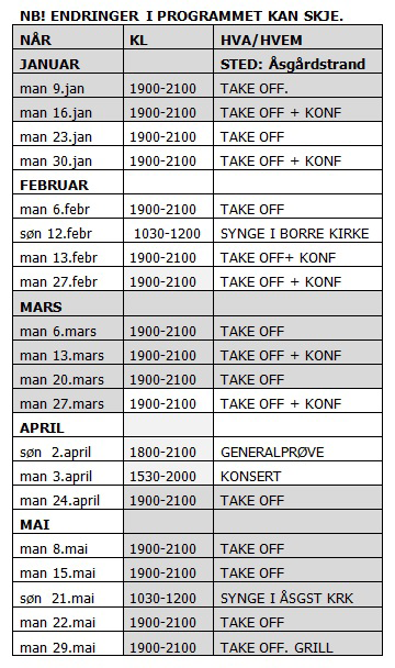 TAKE OFF Tensing er ungdomsarbeid på tvers av soknene med base i Åsgårdstrand. Ungdom fra 13-19 år er velkommen mandager i Åsgårdstrand kirke kl. 19-21.