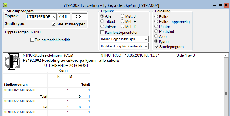 Søkerliste 192.002 fordeling av søkere Rapport 192.