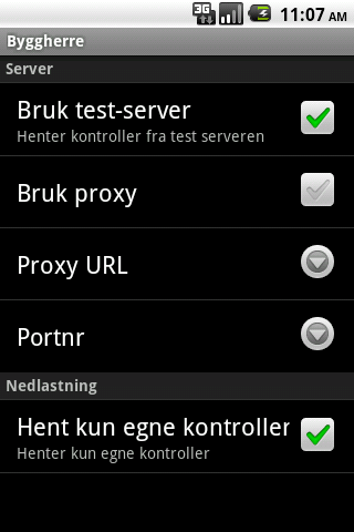 Byggherre Bruk test-server. Huk av hvis test server skal brukes istedenfor prod.