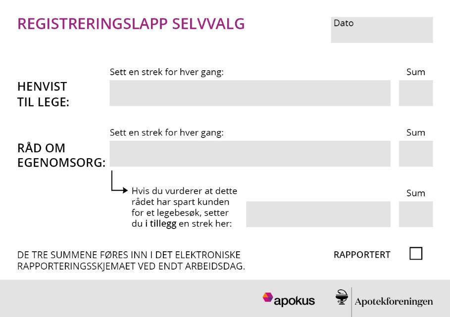 Versjon 1 14 4. Selvvalget hva skal rapporteres? Registreringen i selvvalget gjøres på en papirbasert registreringslapp (et «kort» i lommestørrelse).