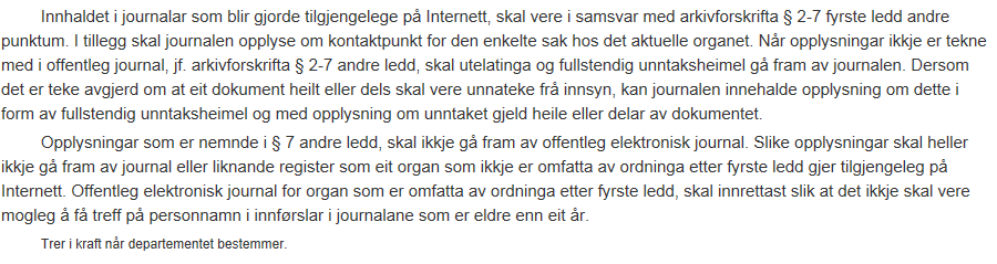 Offentlegforskrifta (II) Dato