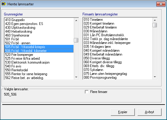 side 10 Klikk Kopier og lønnsartene som er markert kopieres til ditt lønnsartsregister. OBS! Endre konto på lønnsartene til de konti som er aktuelle ifølge din kontoplan før du tar lønnsartene i bruk.