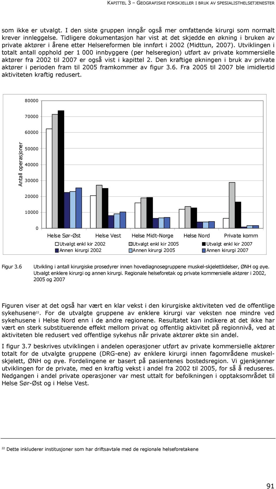 Utviklingen i totalt antall opphold per 1 000 innbyggere (per helseregion) utført av private kommersielle aktører fra 2002 til 2007 er også vist i kapittel 2.