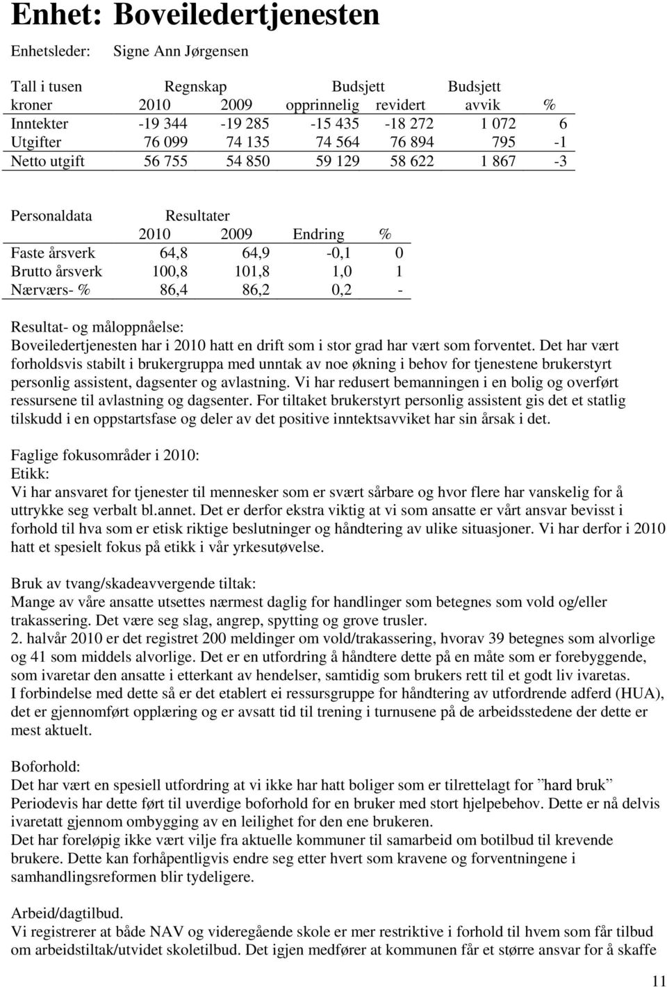 grad har vært som forventet. Det har vært forholdsvis stabilt i brukergruppa med unntak av noe økning i behov for tjenestene brukerstyrt personlig assistent, dagsenter og avlastning.