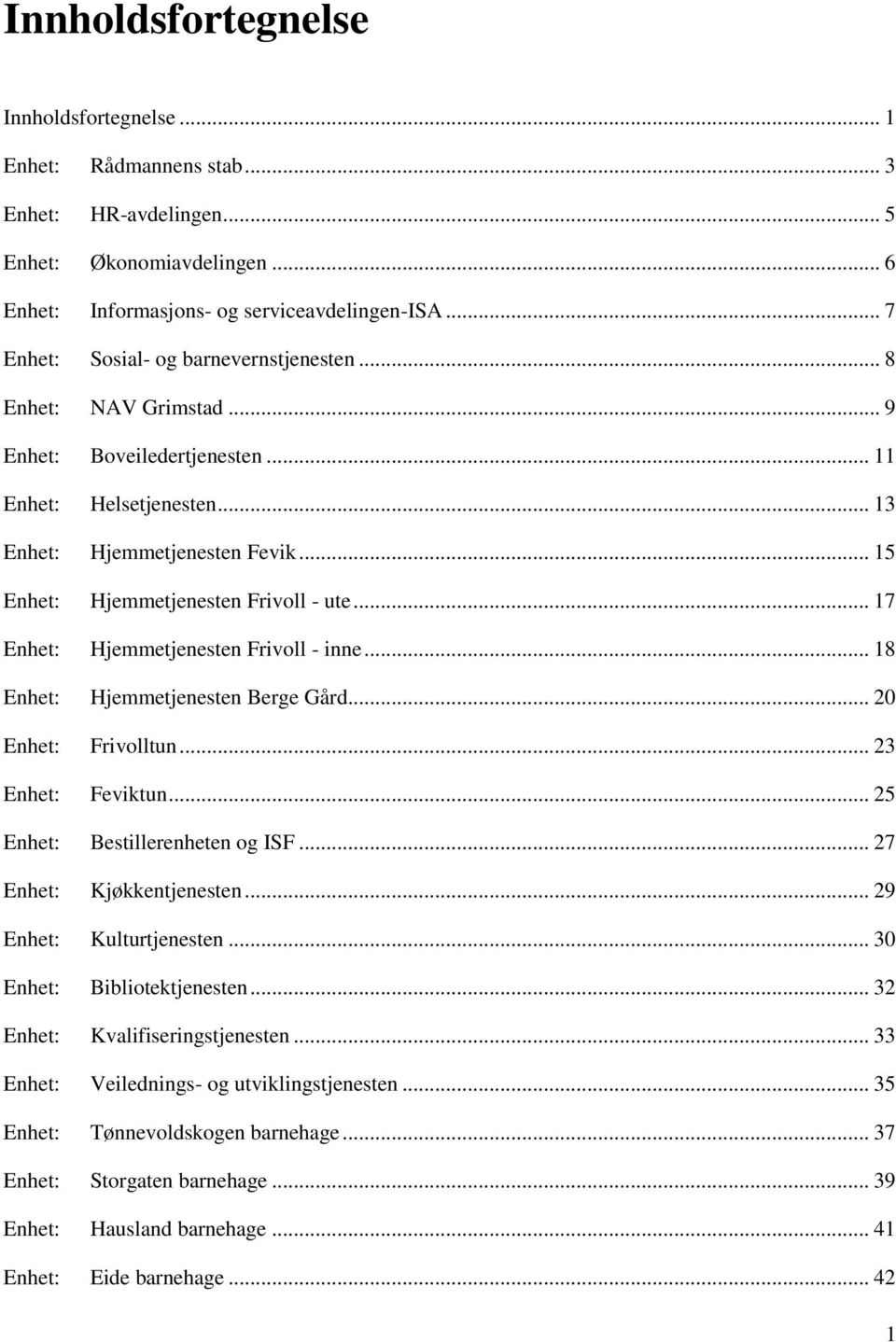 .. 15 Enhet: Hjemmetjenesten Frivoll - ute... 17 Enhet: Hjemmetjenesten Frivoll - inne... 18 Enhet: Hjemmetjenesten Berge Gård... 20 Enhet: Frivolltun... 23 Enhet: Feviktun.