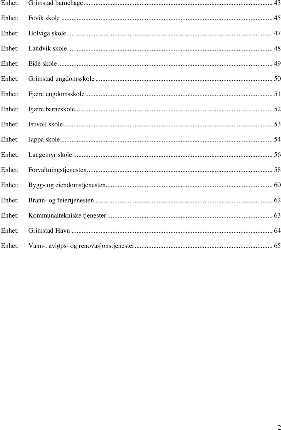 .. 53 Enhet: Jappa skole... 54 Enhet: Langemyr skole... 56 Enhet: Forvaltningstjenesten... 58 Enhet: Bygg- og eiendomstjenesten.