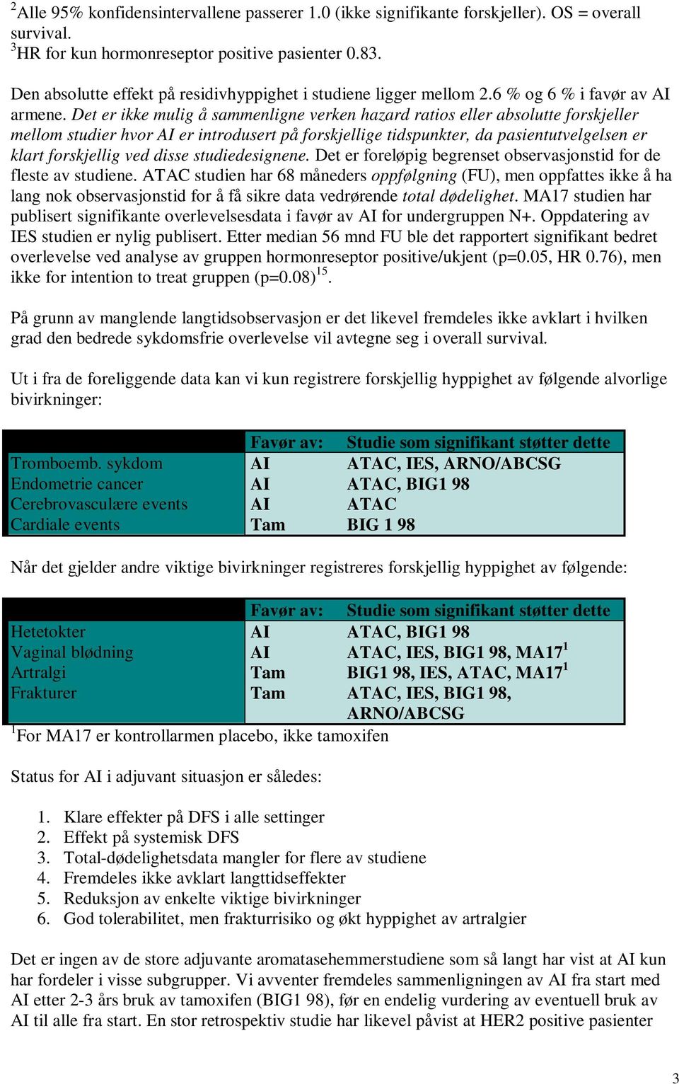 Det er ikke mulig å sammenligne verken hazard ratios eller absolutte forskjeller mellom studier hvor AI er introdusert på forskjellige tidspunkter, da pasientutvelgelsen er klart forskjellig ved