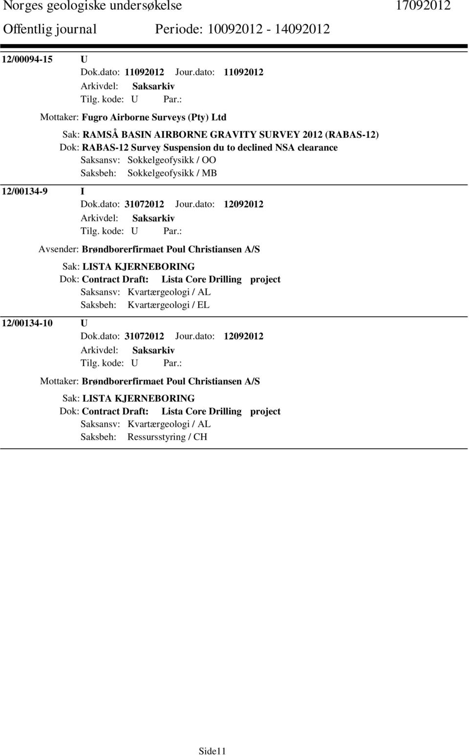 Sokkelgeofysikk / OO Saksbeh: Sokkelgeofysikk / MB 12/00134-9 I Dok.dato: 31072012 Jour.