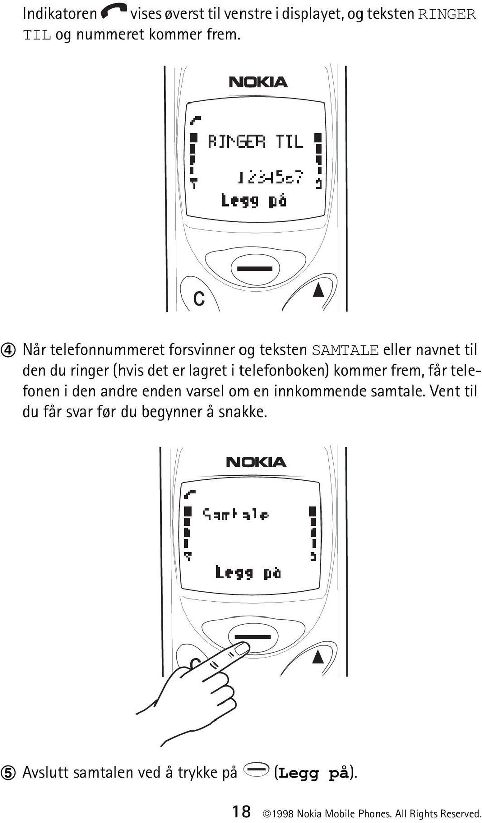 telefonboken) kommer frem, får telefonen i den andre enden varsel om en innkommende samtale.