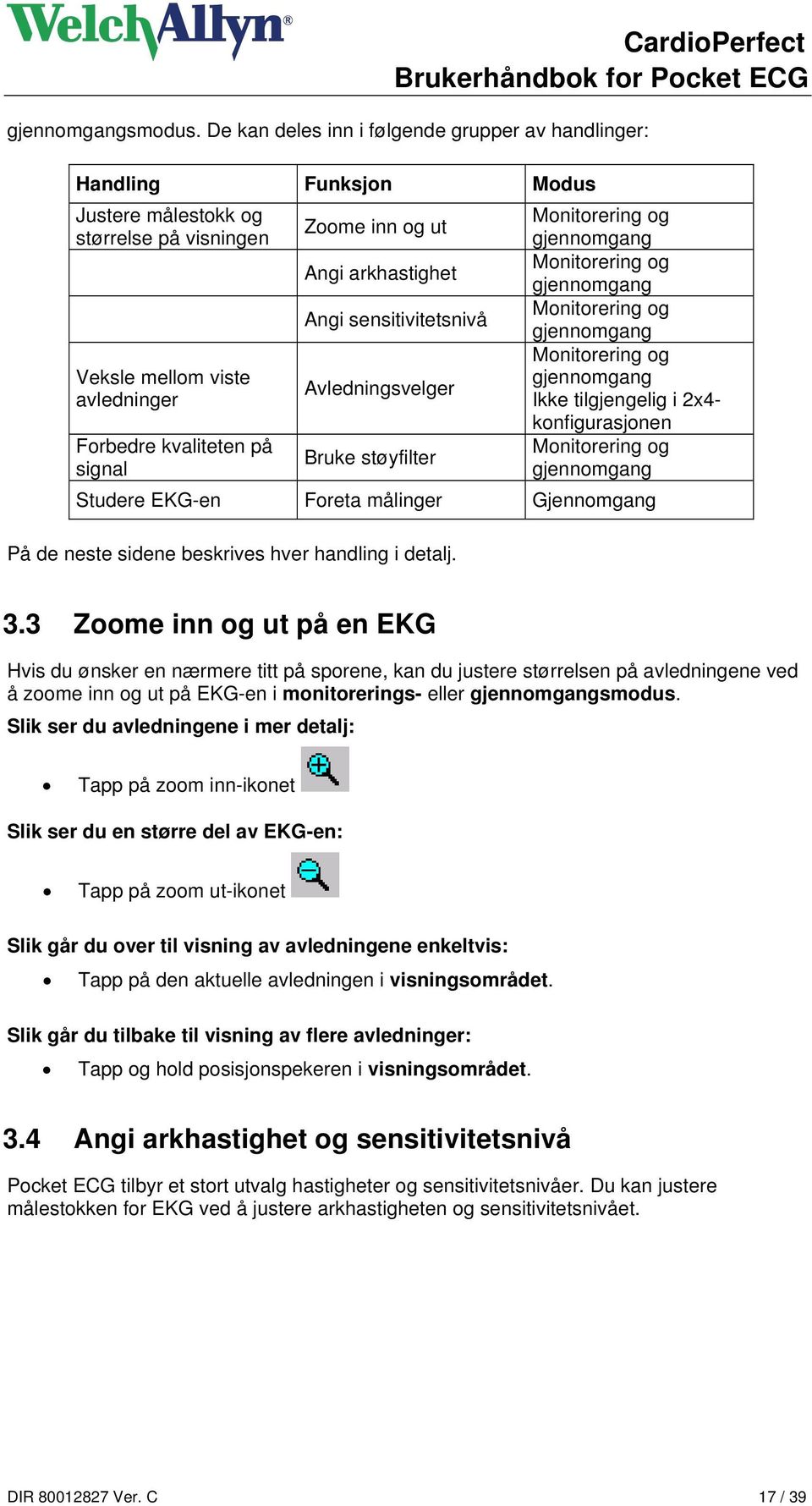 gjennomgang Angi sensitivitetsnivå Monitorering og gjennomgang Veksle mellom viste avledninger Forbedre kvaliteten på signal Avledningsvelger Bruke støyfilter Monitorering og gjennomgang Ikke