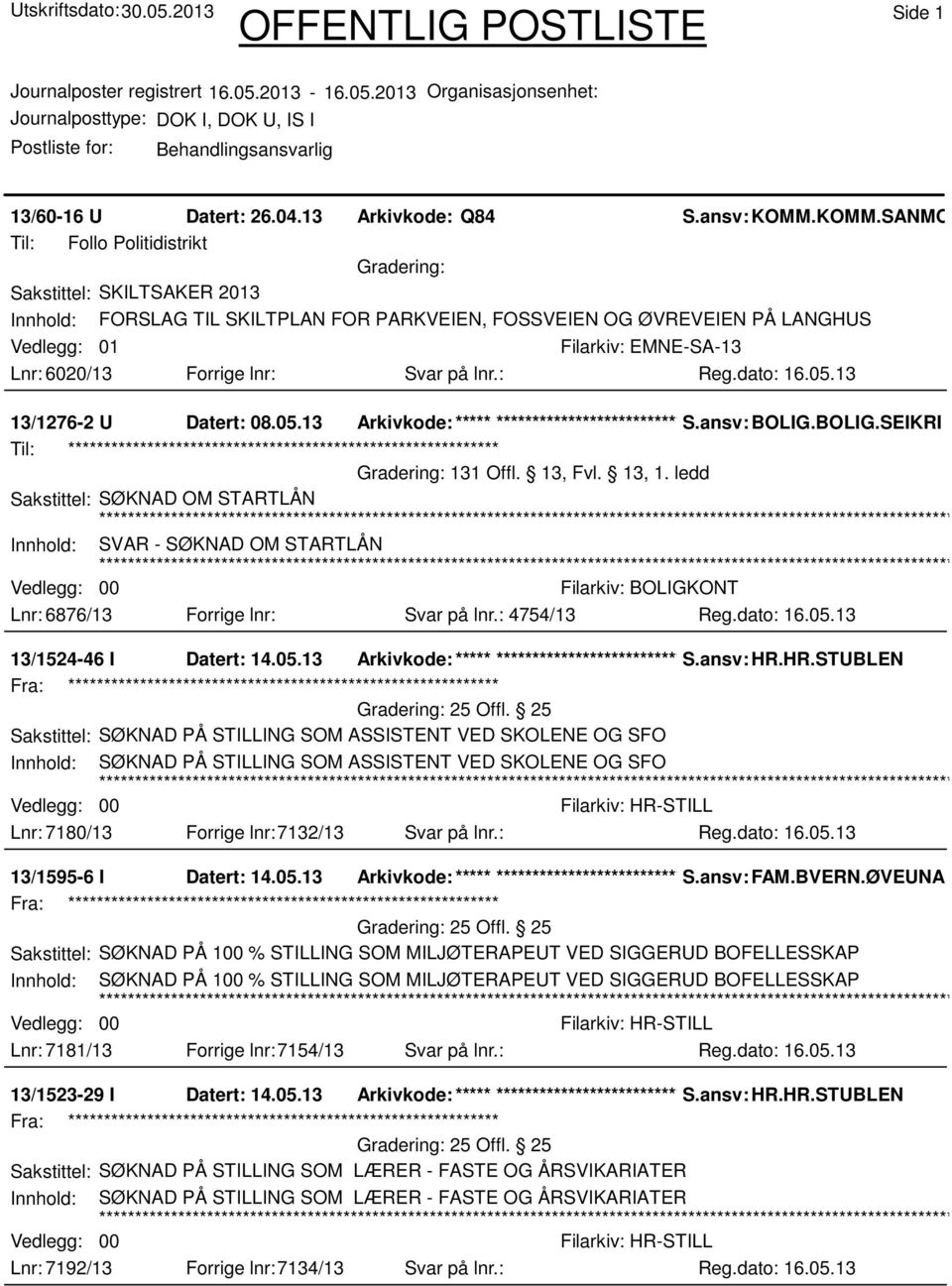 : 13/1276-2 U Datert: 08.05.13 Arkivkode:***** ****************************** S.ansv: BOLIG.BOLIG.SEIKRI Til: ************************************************************ 131 Offl. 13, Fvl. 13, 1.