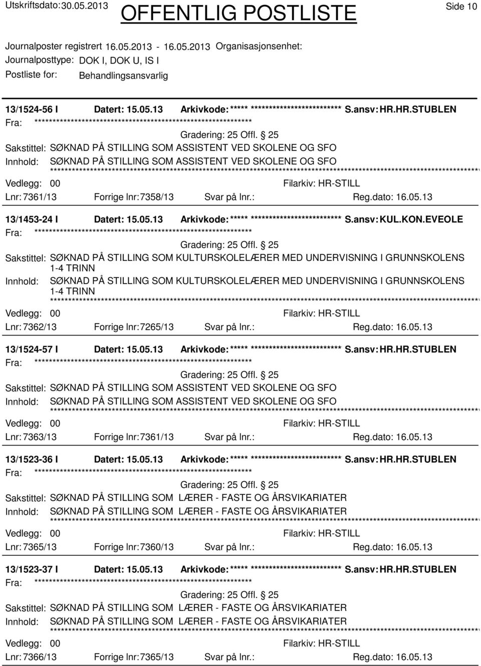 Lnr: 7362/13 Forrige lnr:7265/13 Svar på lnr.: 13/1524-57 I Datert: 15.05.13 Arkivkode:***** ****************************** S.ansv: HR.HR.STUBLEN Lnr: 7363/13 Forrige lnr:7361/13 Svar på lnr.