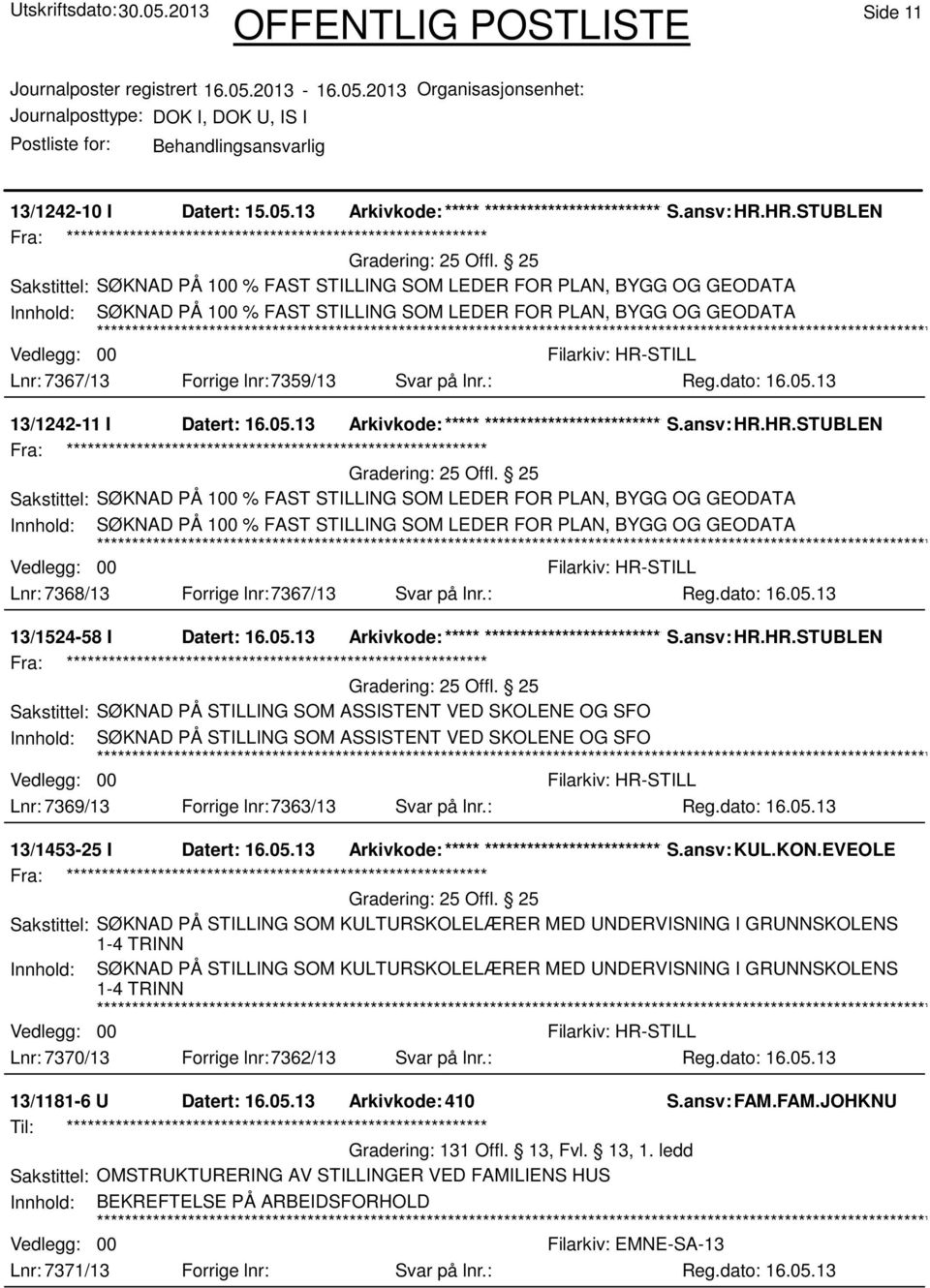 Svar på lnr.: 13/1242-11 I Datert: 16.05.13 Arkivkode:***** ****************************** S.ansv: HR.