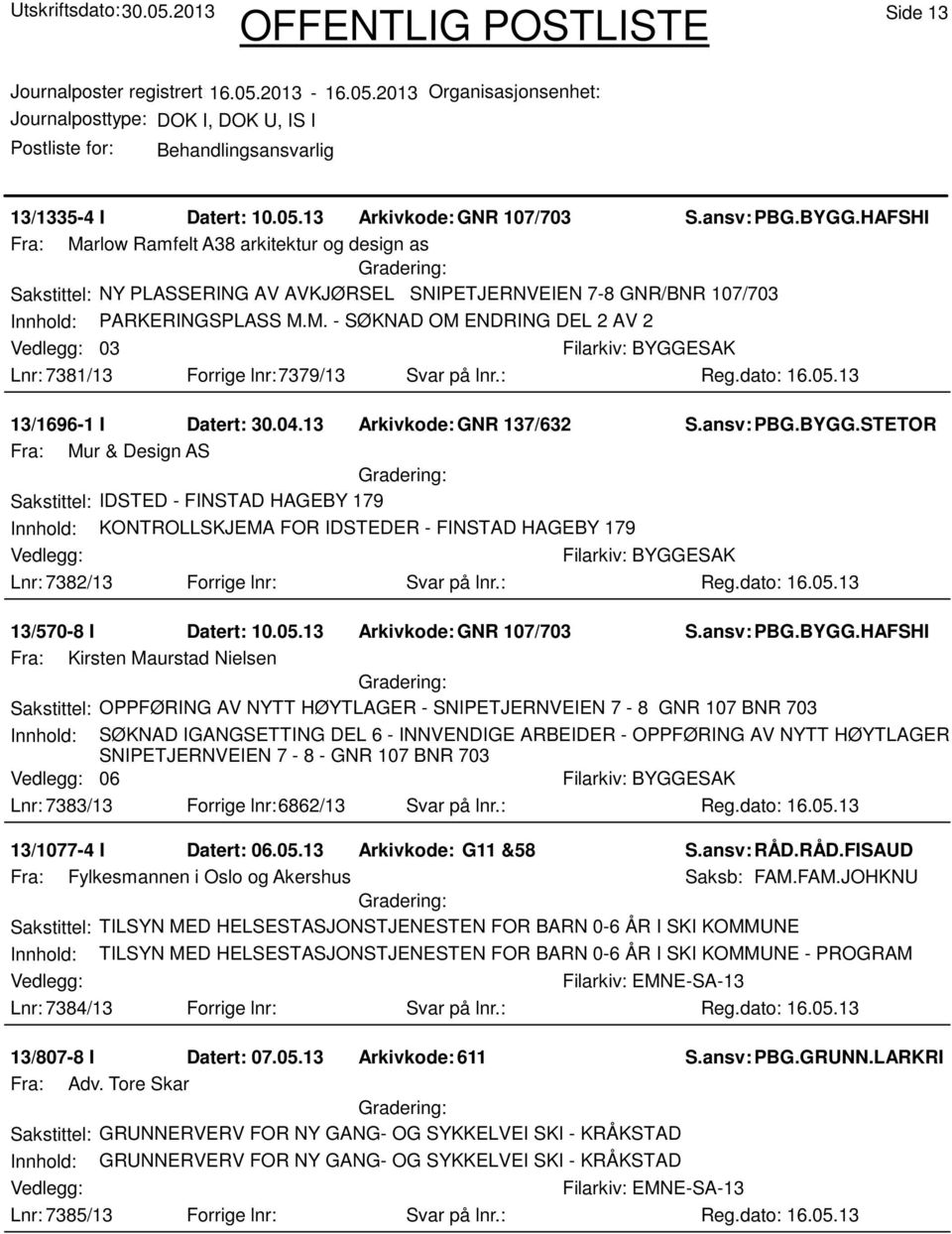 : 13/1696-1 I Datert: 30.04.13 Arkivkode:GNR 137/632 S.ansv: PBG.BYGG.