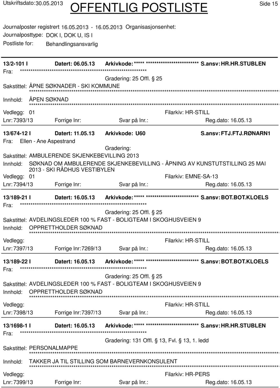 FTJ.RØNARN1 Fra: Ellen - Ane Aspestrand Sakstittel: AMBULERENDE SKJENKEBEVILLING 2013 Innhold: SØKNAD OM AMBULERENDE SKJENKEBEVILLING - ÅPNING AV KUNSTUTSTILLING 25 MAI 2013 - SKI RÅDHUS VESTIBYLEN