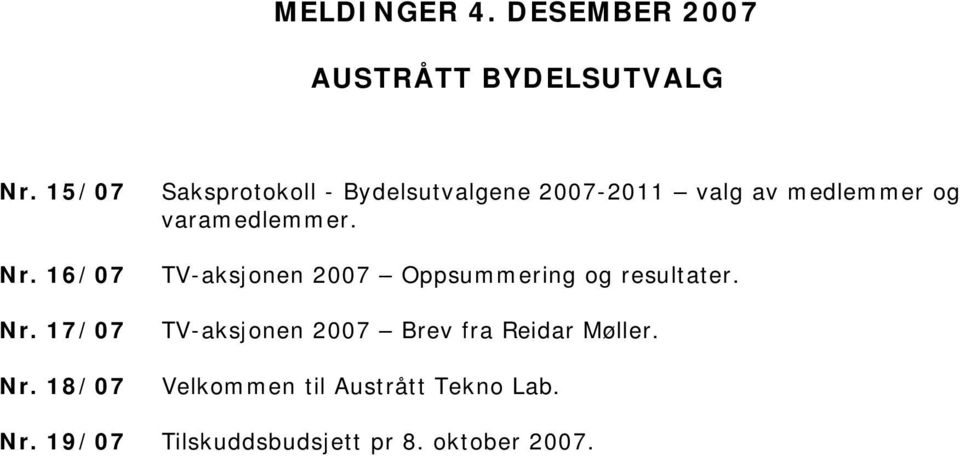 TV-aksjonen 2007 Oppsummering og resultater.