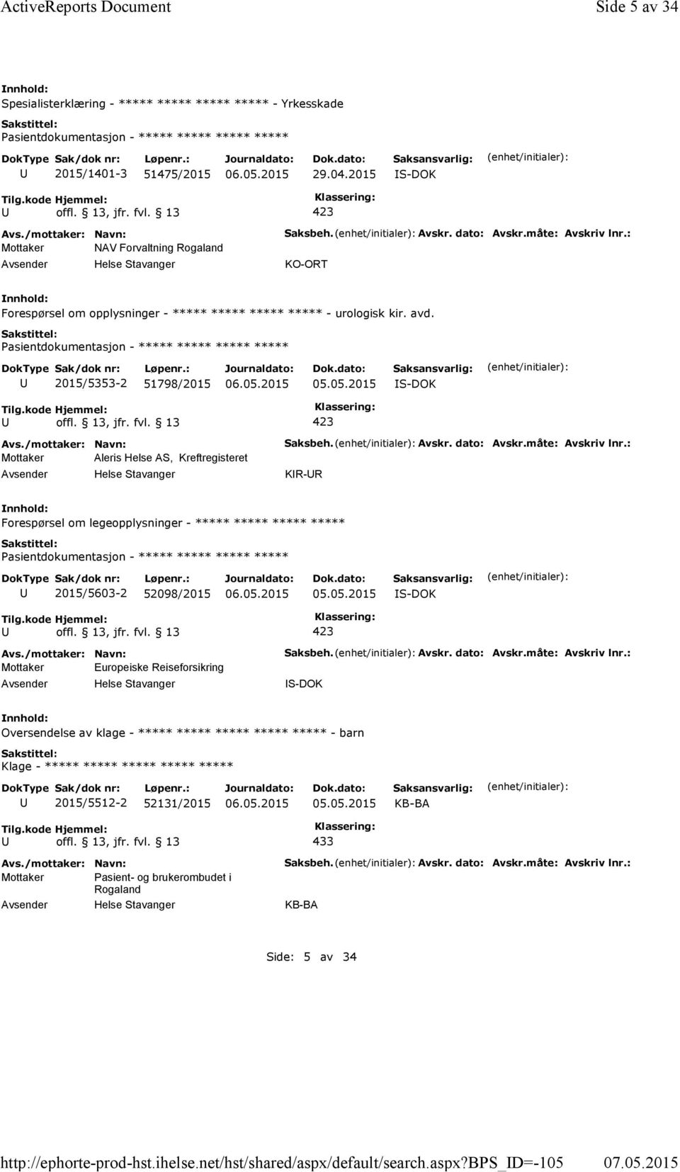 2015/5353-2 51798/2015 05.05.2015 S-DOK Mottaker Aleris Helse AS, Kreftregisteret Saksbeh. Avskr. dato: Avskr.måte: Avskriv lnr.