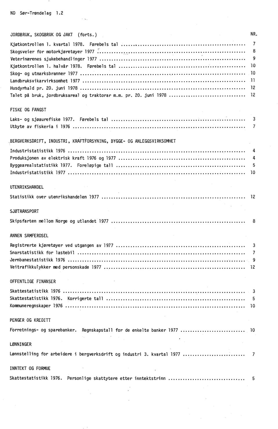 Førebels tal 10 Skog- og utmarksbranner 1977 10 Landbruksvikarvirksomhet 1 977 11 Husdyrhald pr. 20. juni 1978 12 Talet på bruk, jordbruksareal og traktorar m.m. pr. 20. juni 1978 12 FISKE OG FANGST Laks- og sjoaurefiske 1977.