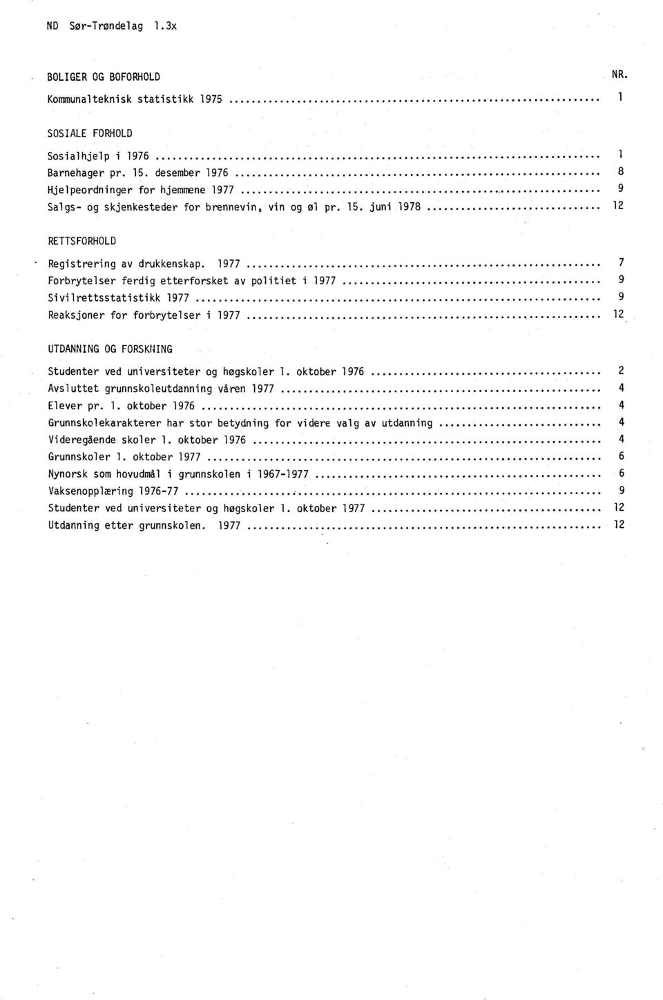 1977 7 Forbrytelser ferdig etterforsket av politiet i 1977 9 Sivilrettsstatistikk 1977 9 Reaksjoner for forbrytelser i 1977 12 UTDANNING OG FORSKNING Studenter ved universiteter og høgskoler 1.