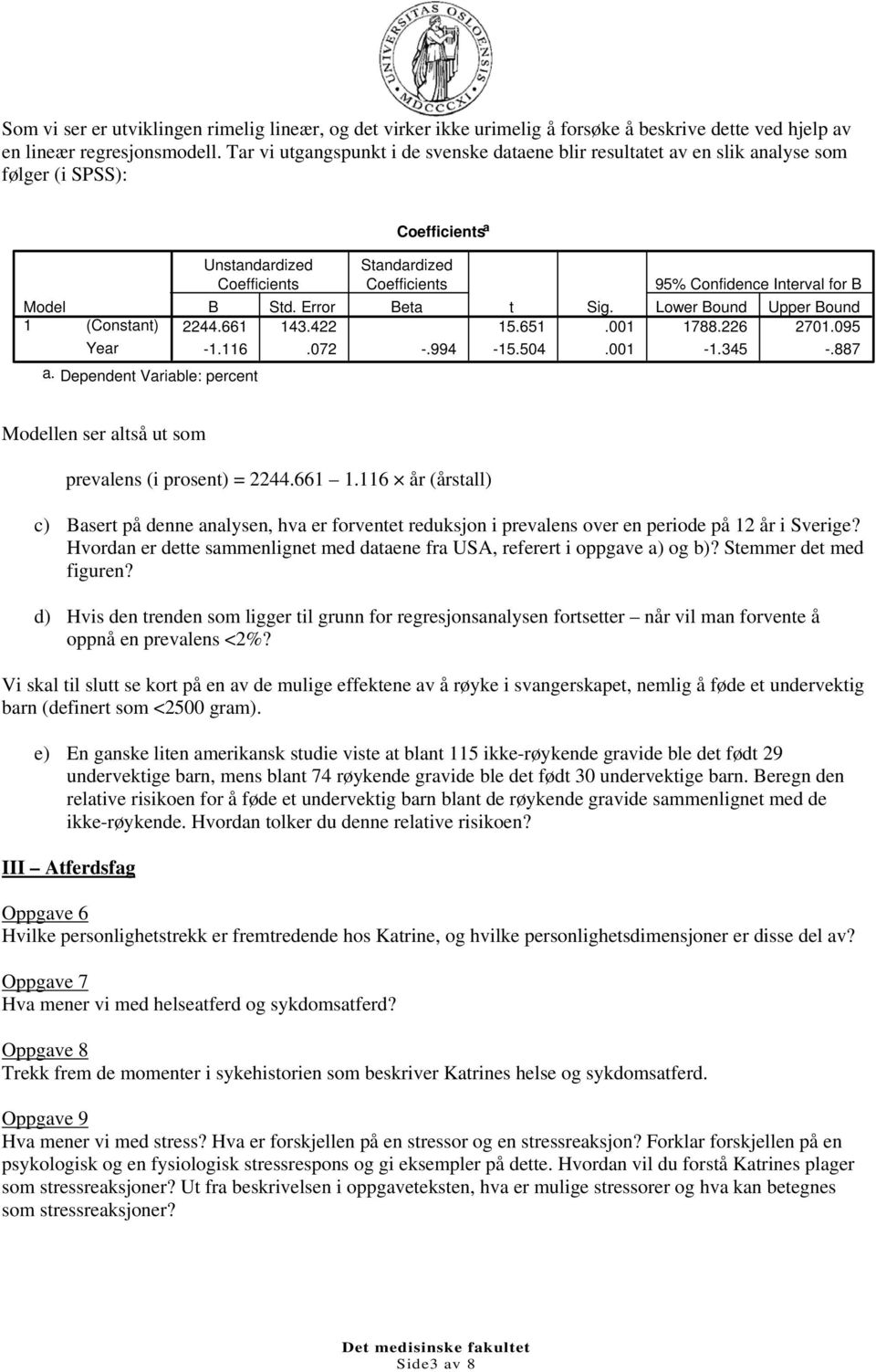 Dependent Variable: percent Coefficients a Unstandardized Standardized Coefficients Coefficients 95% Confidence Interval for B B Std. Error Beta t Sig. Lower Bound Upper Bound 2244.661 143.422 15.651.