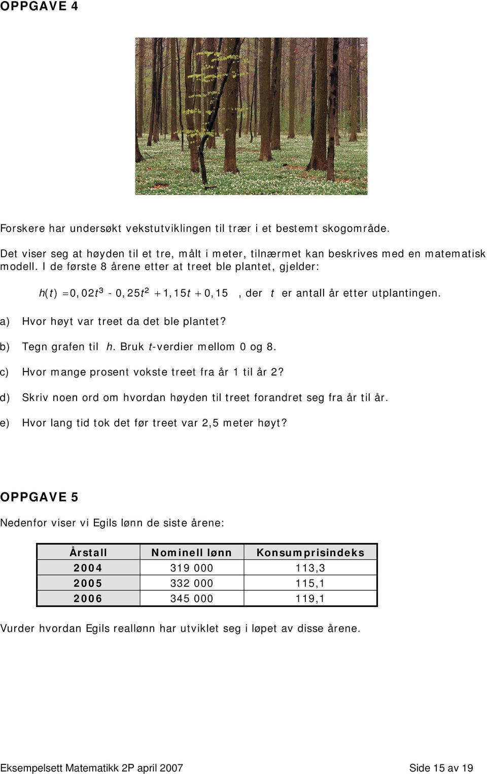 b) Tegn grafen til h. Bruk t-verdier mellom 0 og 8. c) Hvor mange prosent vokste treet fra år 1 til år 2? d) Skriv noen ord om hvordan høyden til treet forandret seg fra år til år.