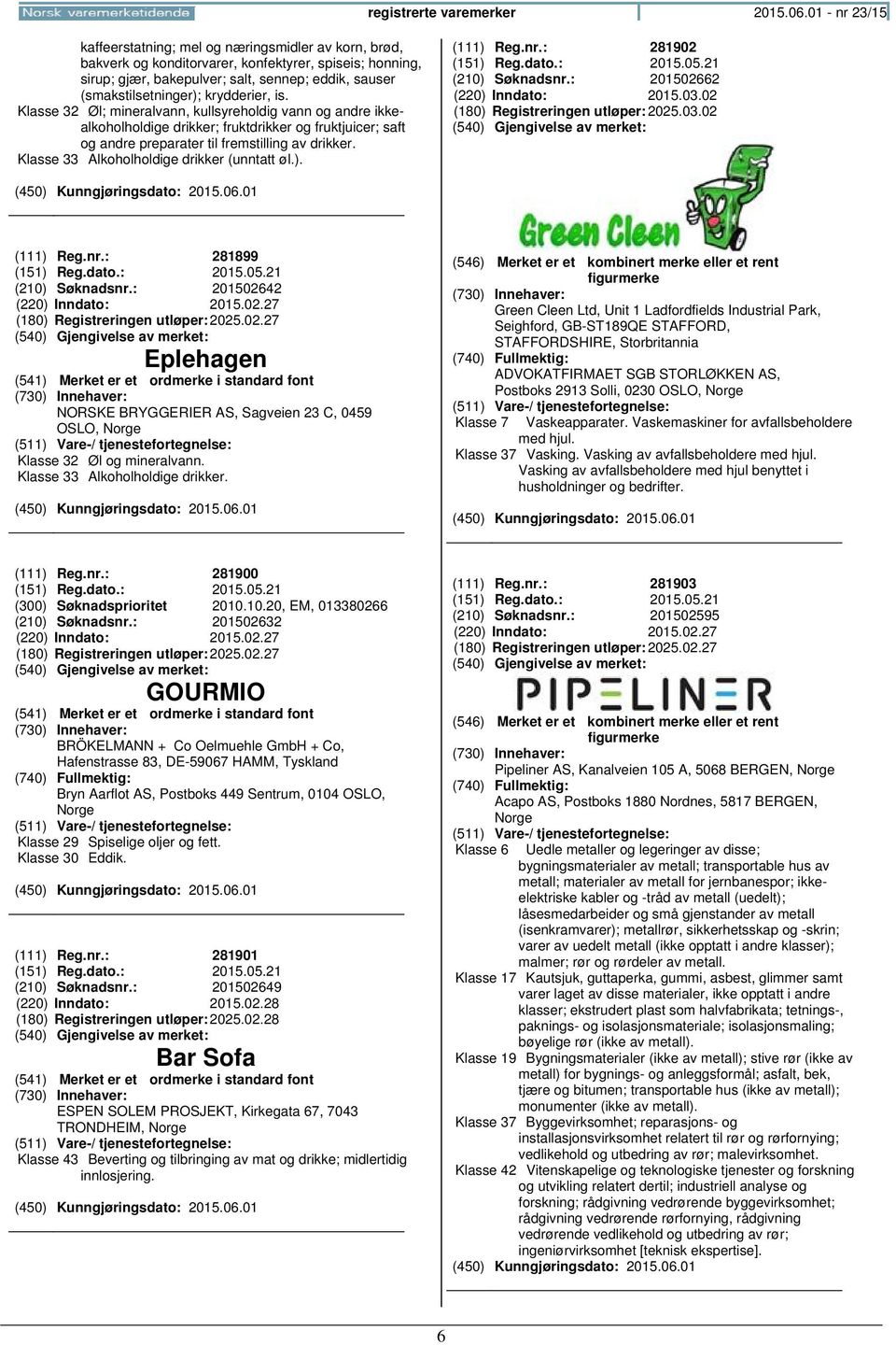 krydderier, is. Klasse 32 Øl; mineralvann, kullsyreholdig vann og andre ikkealkoholholdige drikker; fruktdrikker og fruktjuicer; saft og andre preparater til fremstilling av drikker.