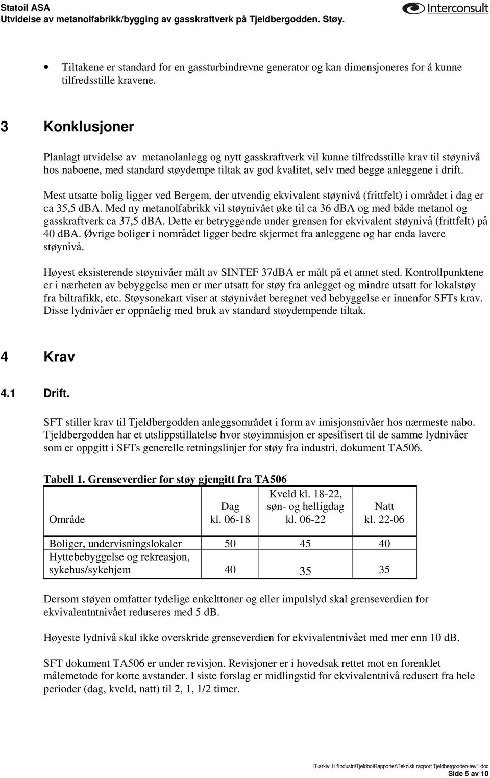 anleggene i drift. Mest utsatte bolig ligger ved Bergem, der utvendig ekvivalent støynivå (frittfelt) i området i dag er ca 35,5 dba.