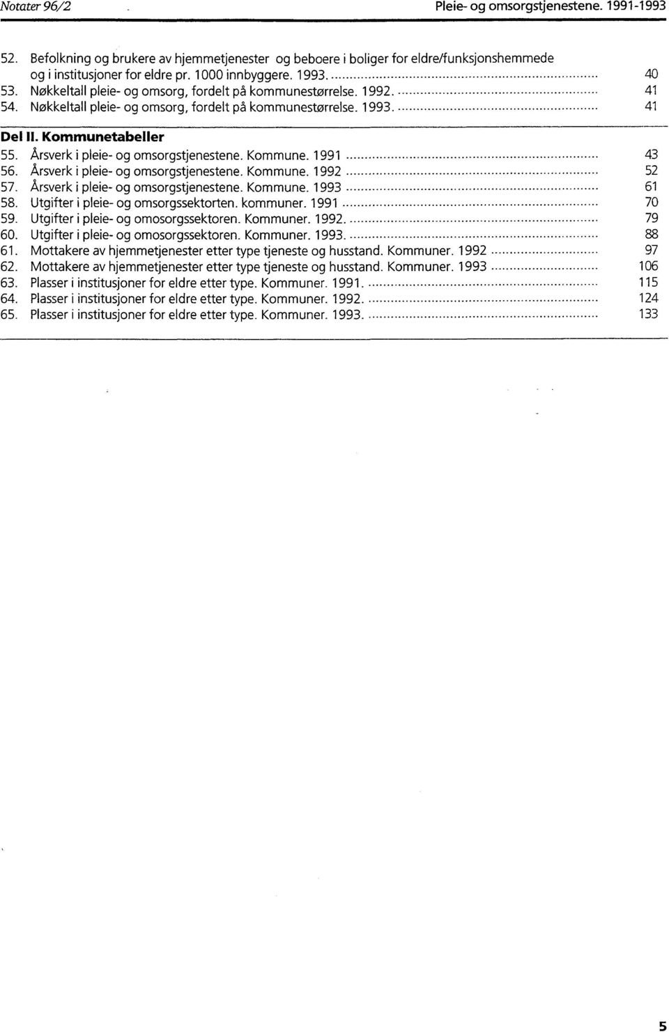 Årsverk i pleie- og omsorgstjenestene. Kommune. 1991 43 56. Arsverk i pleie- og omsorgstjenestene. Kommune. 1992 52 57. Årsverk i pleie- og omsorgstjenestene. Kommune. 1993 61 58.