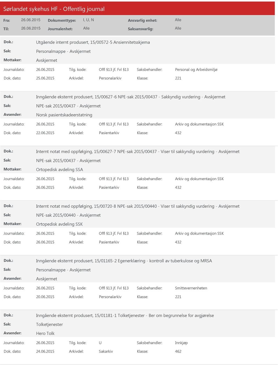 7-6 NPE-sak 2015/00437 - Sakkyndig vurdering - NPE-sak 2015/00437 - Norsk pasientskadeerstatning Dok. dato: 22.06.