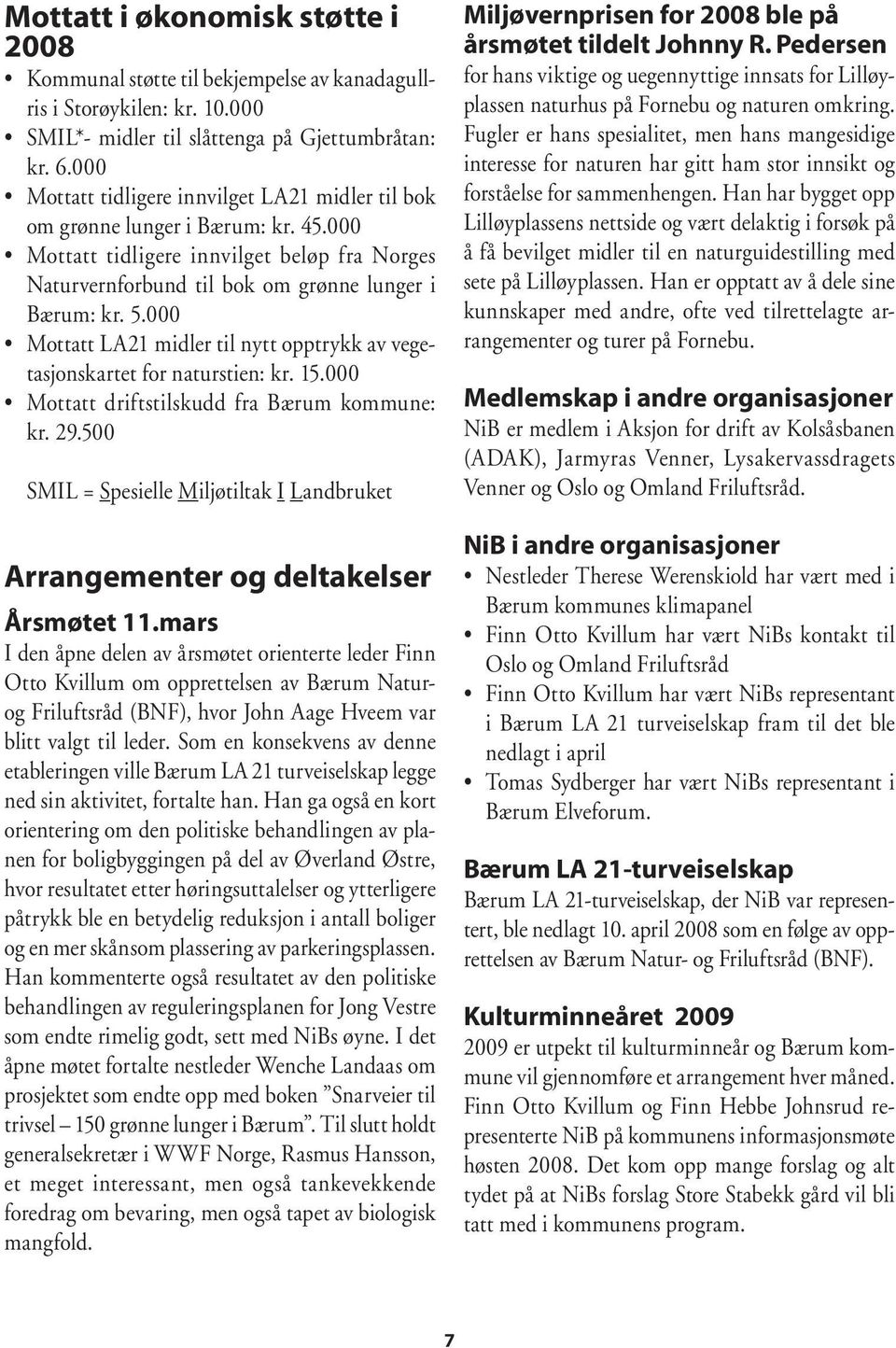 000 Mottatt LA21 midler til nytt opptrykk av vegetasjonskartet for naturstien: kr. 15.000 Mottatt driftstilskudd fra Bærum kommune: kr. 29.