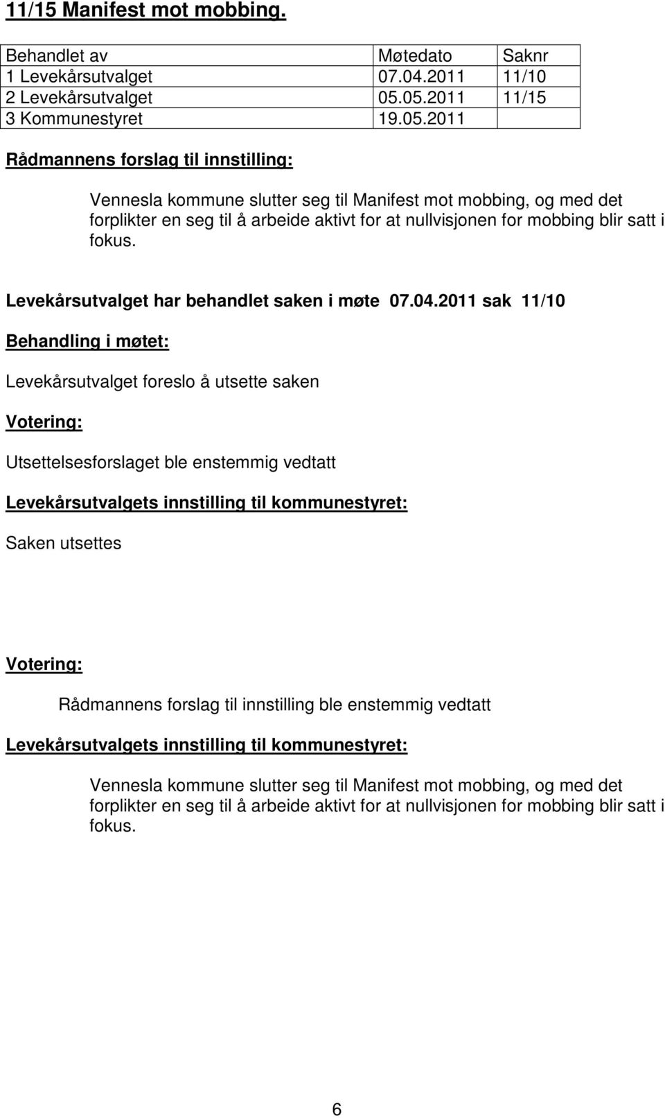 Levekårsutvalget har behandlet saken i møte 07.04.