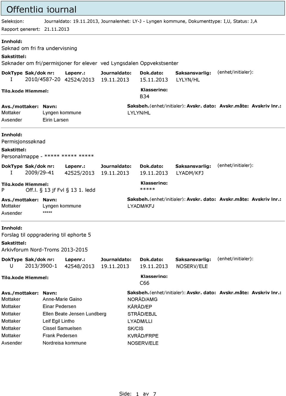 Permisjonssøknad Personalmappe - 2009/29-41 42525/2013 P Off.l. 13 jf Fvl 13 1.