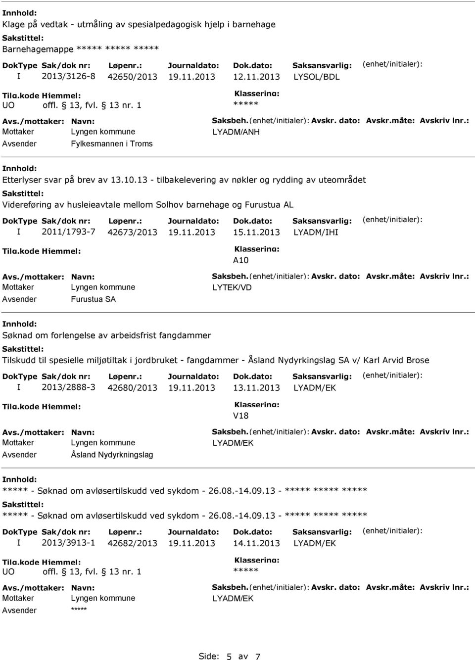 13 - tilbakelevering av nøkler og rydding av uteområdet Videreføring av husleieavtale mellom Solhov barnehage og Furustua AL 2011/1793-7 42673/2013 LYADM/H A10 LYTEK/VD Avsender Furustua SA nnhold: