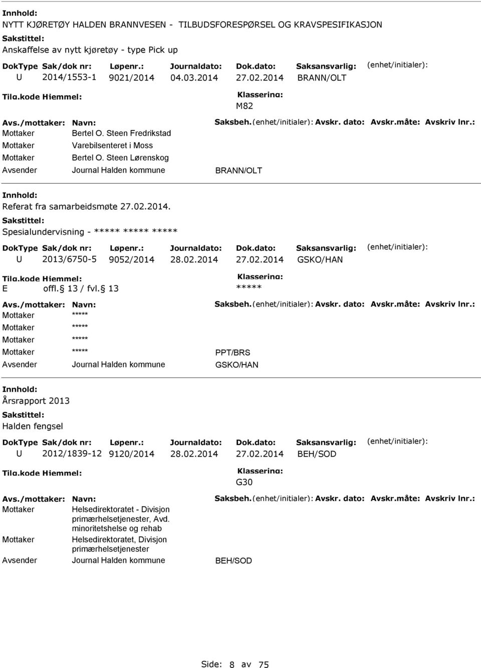 Spesialundervisning - 2013/6750-5 9052/2014 27.02.2014 GSKO/HAN Avs./mottaker: Navn: Saksbeh. Avskr. dato: Avskr.måte: Avskriv lnr.