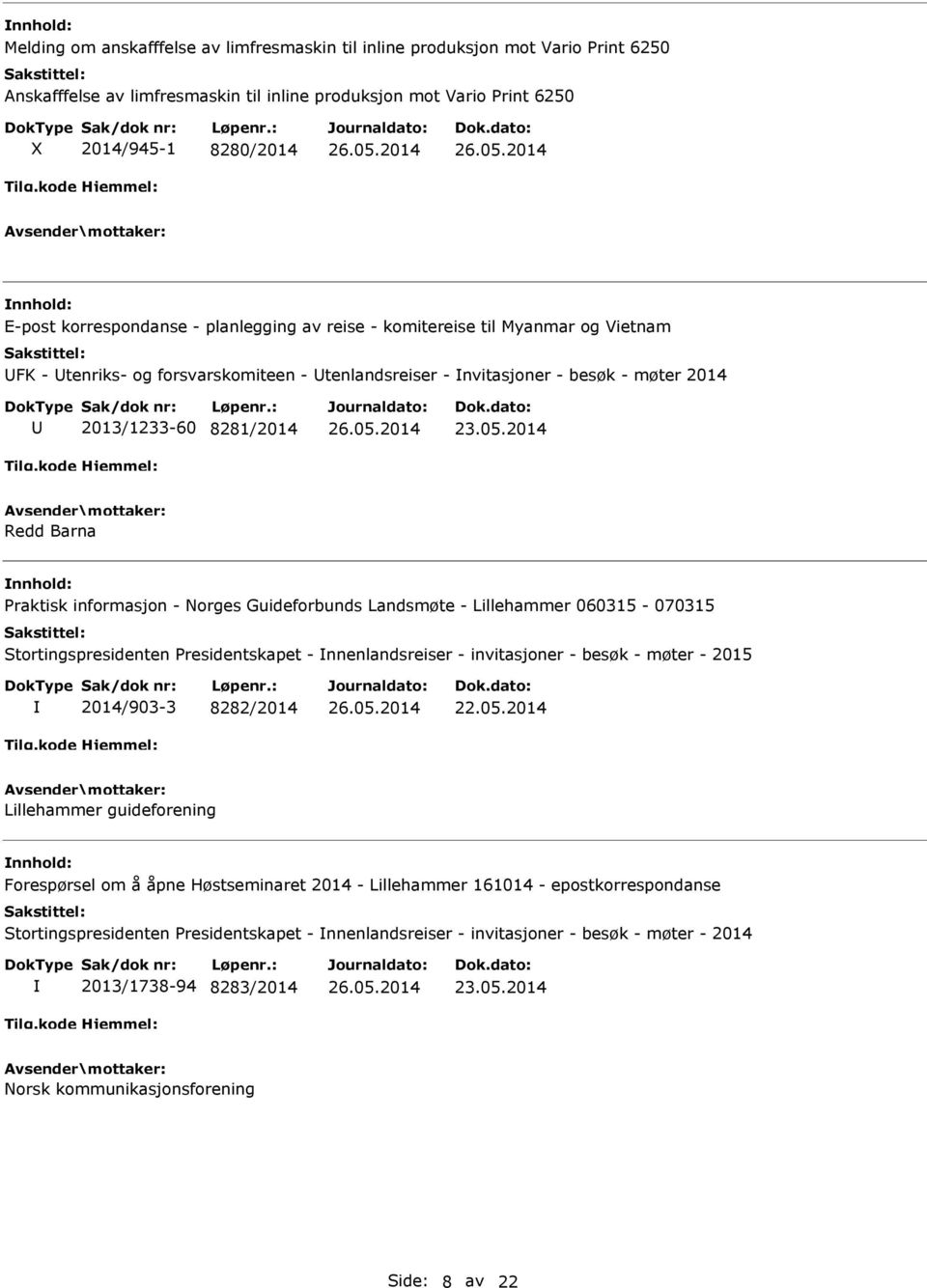 informasjon - Norges Guideforbunds Landsmøte - Lillehammer 060315-070315 Stortingspresidenten Presidentskapet - nnenlandsreiser - invitasjoner - besøk - møter - 2015 2014/903-3 8282/2014 22.05.