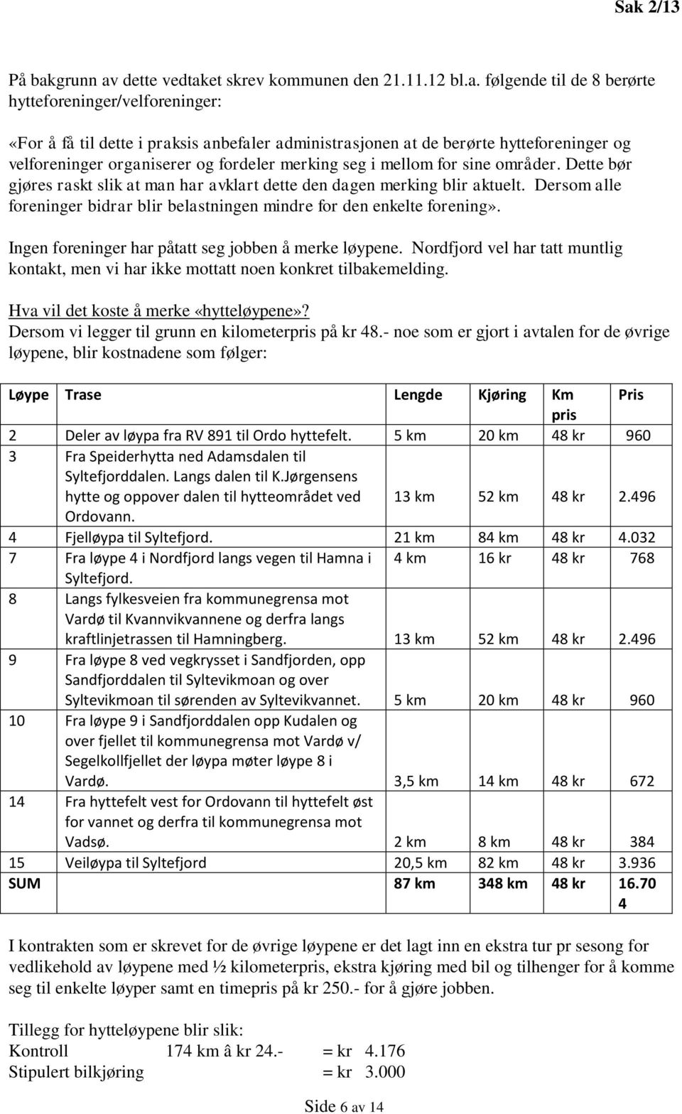 Dersom alle foreninger bidrar blir belastningen mindre for den enkelte forening». Ingen foreninger har påtatt seg jobben å merke løypene.