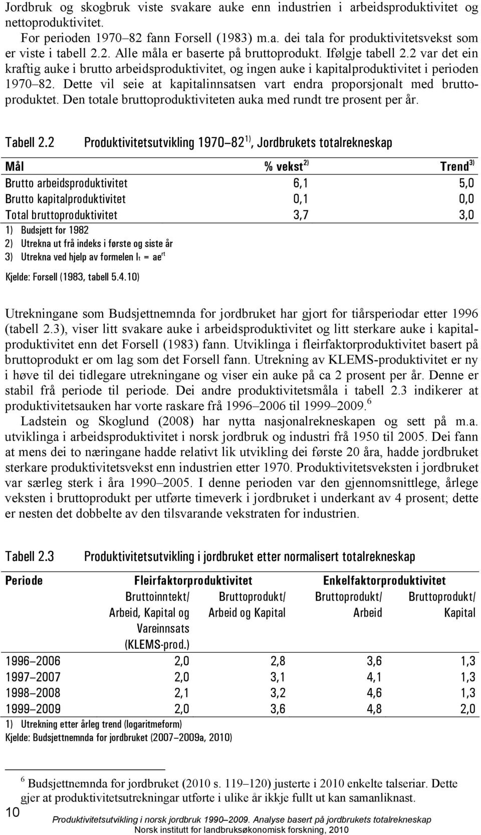 Dette vil seie at kapitalinnsatsen vart endra proporsjonalt med bruttoproduktet. Den totale bruttoproduktiviteten auka med rundt tre prosent per år. Tabell 2.