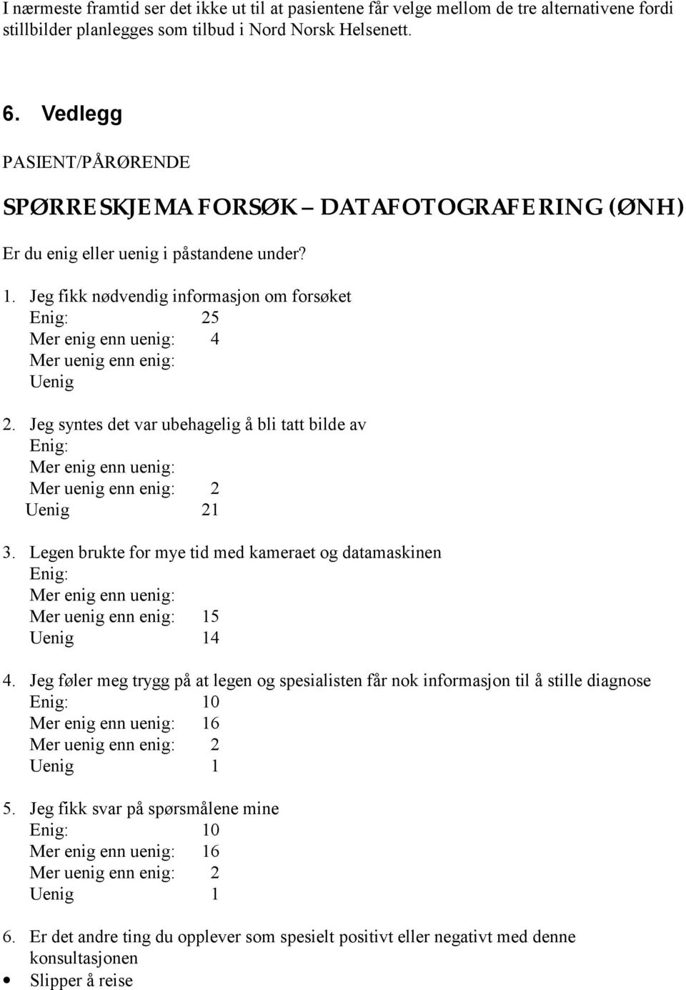 Jeg fikk nødvendig informasjon om forsøket Enig: 25 Mer enig enn uenig: 4 Mer uenig enn enig: Uenig 2.