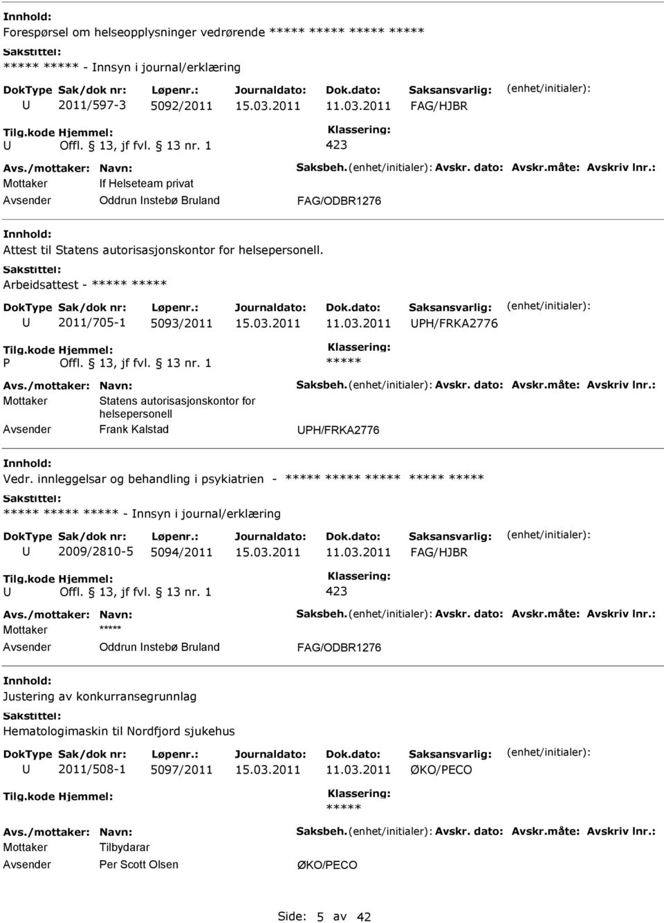 2011 H/FRKA2776 ***** Mottaker Statens autorisasjonskontor for helsepersonell Frank Kalstad H/FRKA2776 Vedr.