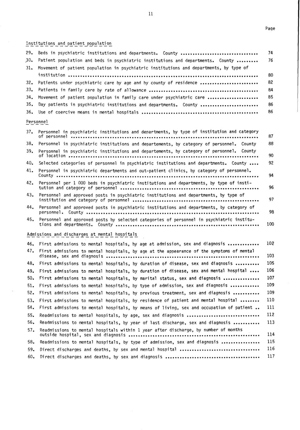 Patients under psychiatric care by age and by countyof residence.. 0000 OOOOO 0040060000000 82 33. Patients in family care by rate of allowance........... 6000000000440000000 84 34.