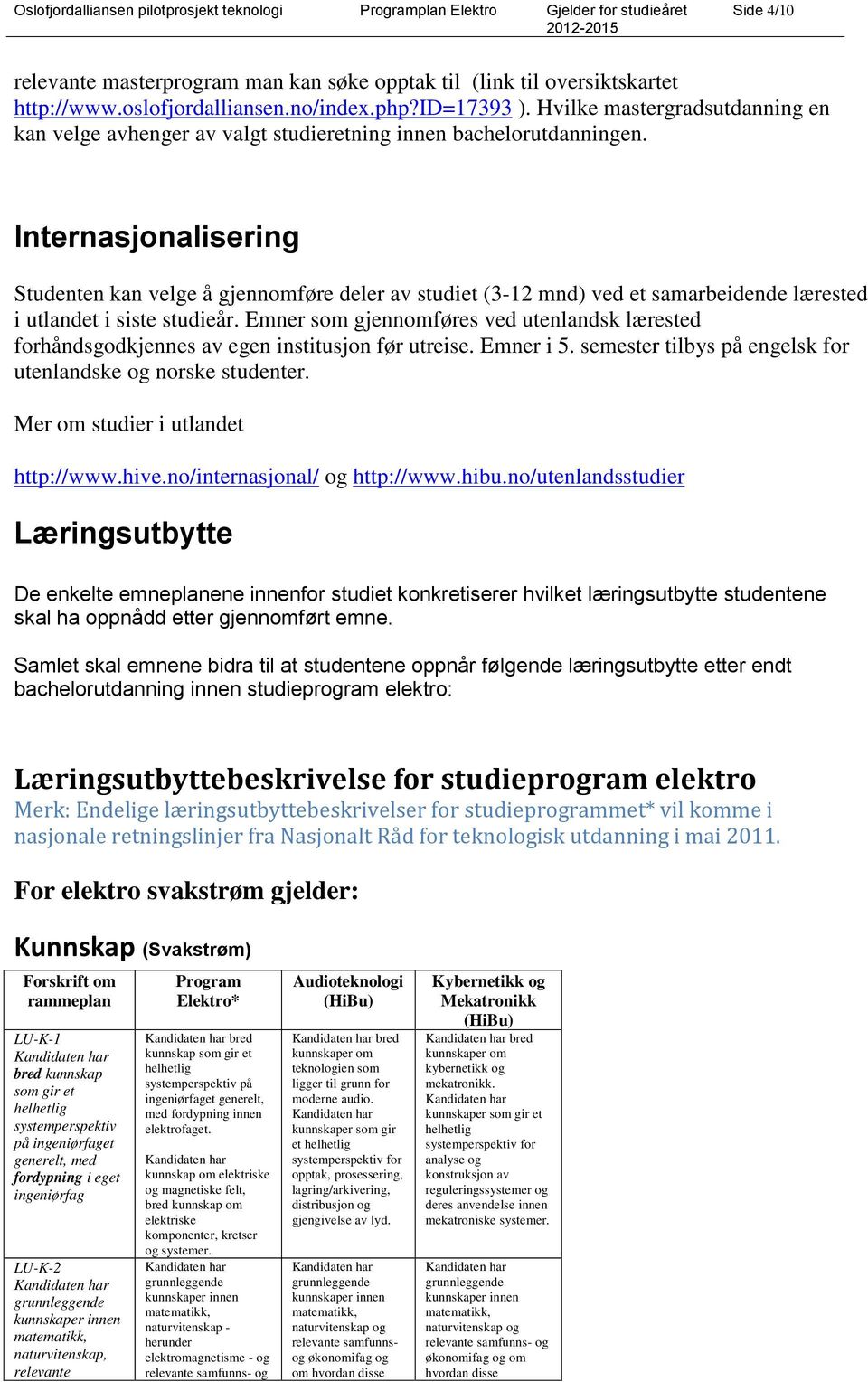 Internasjonalisering Studenten kan velge å gjennomføre deler av studiet (3-12 mnd) ved et samarbeidende lærested i utlandet i siste studieår.