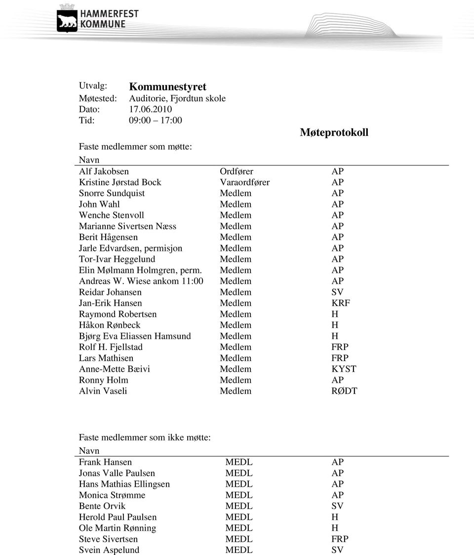 Medlem AP Marianne Sivertsen Næss Medlem AP Berit Hågensen Medlem AP Jarle Edvardsen, permisjon Medlem AP Tor-Ivar Heggelund Medlem AP Elin Mølmann Holmgren, perm. Medlem AP Andreas W.