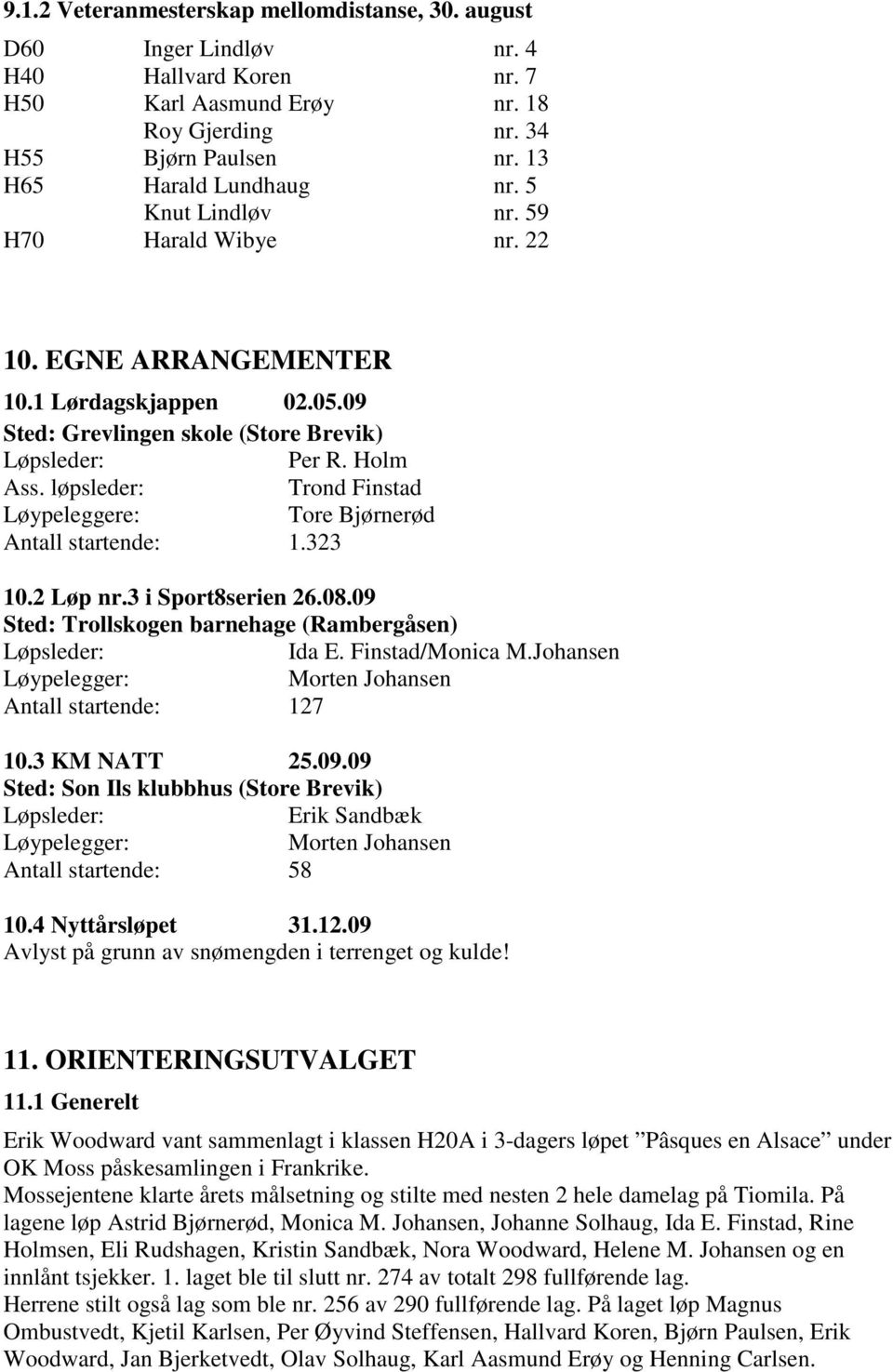 løpsleder: Trond Finstad Løypeleggere: Tore Bjørnerød Antall startende: 1.323 10.2 Løp nr.3 i Sport8serien 26.08.09 Sted: Trollskogen barnehage (Rambergåsen) Løpsleder: Ida E. Finstad/Monica M.