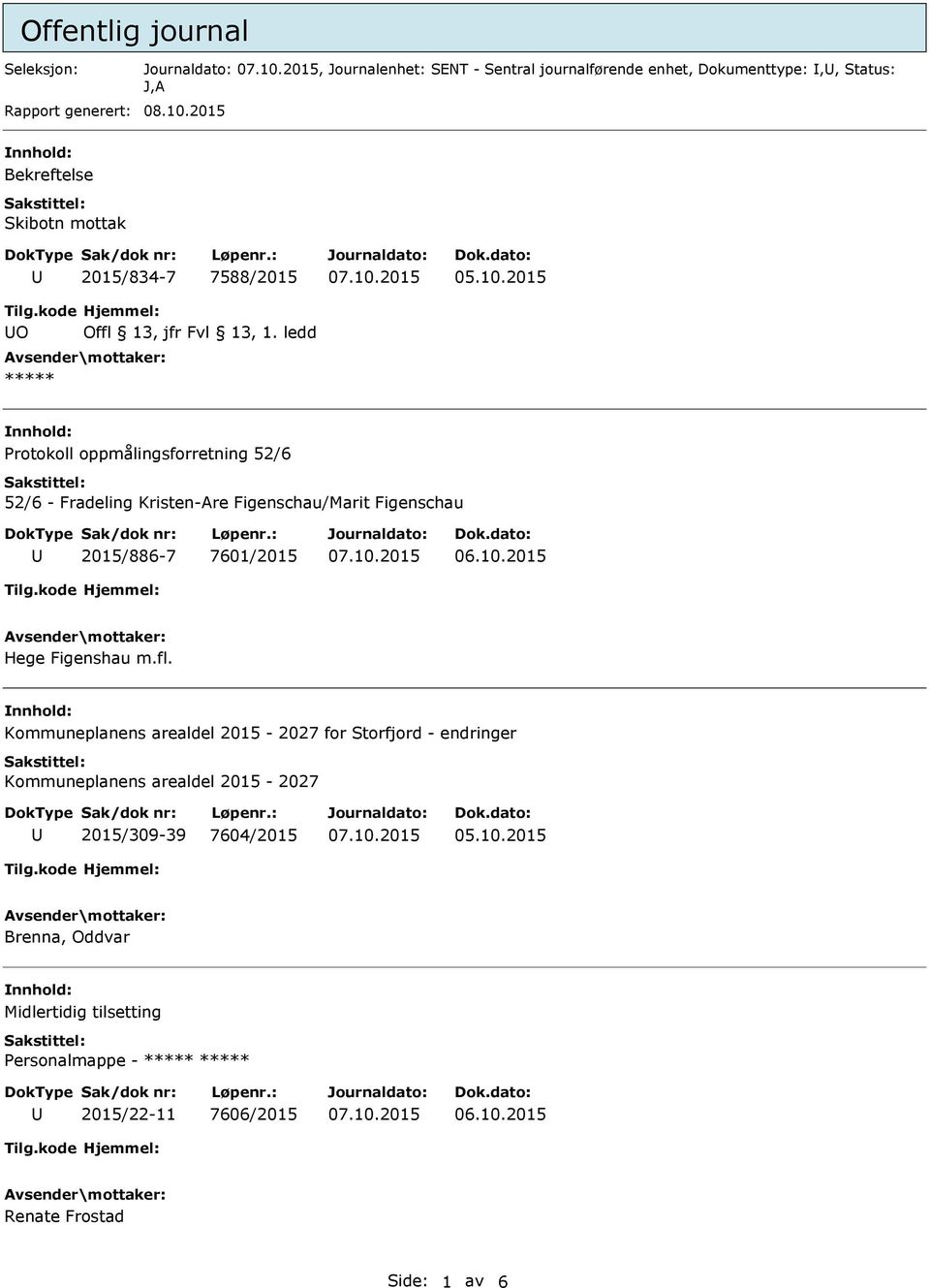 ledd ***** Protokoll oppmålingsforretning 52/6 52/6 - Fradeling Kristen-Are Figenschau/Marit Figenschau 2015/886-7 7601/2015 Hege Figenshau