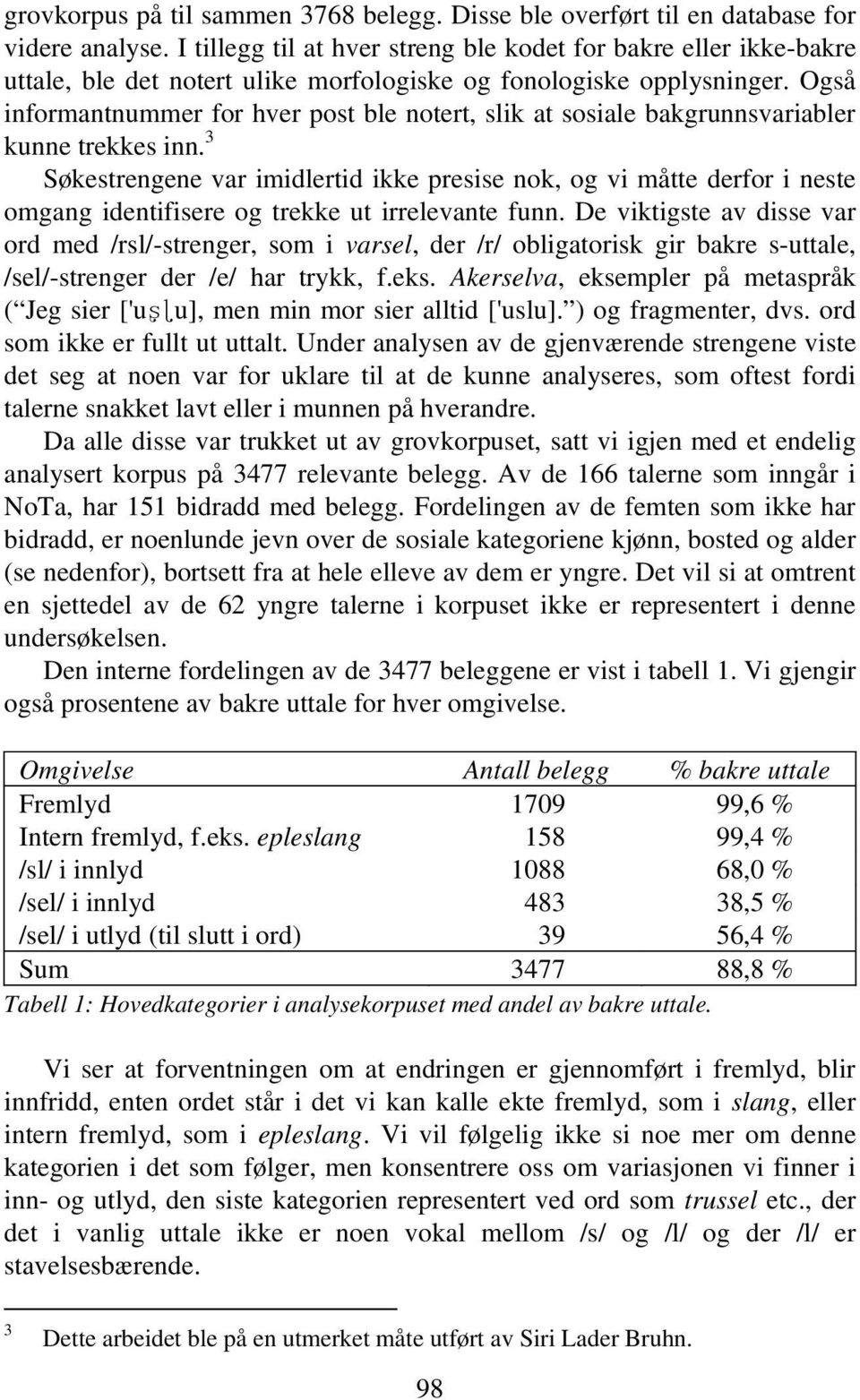 Også informantnummer for hver post ble notert, slik at sosiale bakgrunnsvariabler kunne trekkes inn.