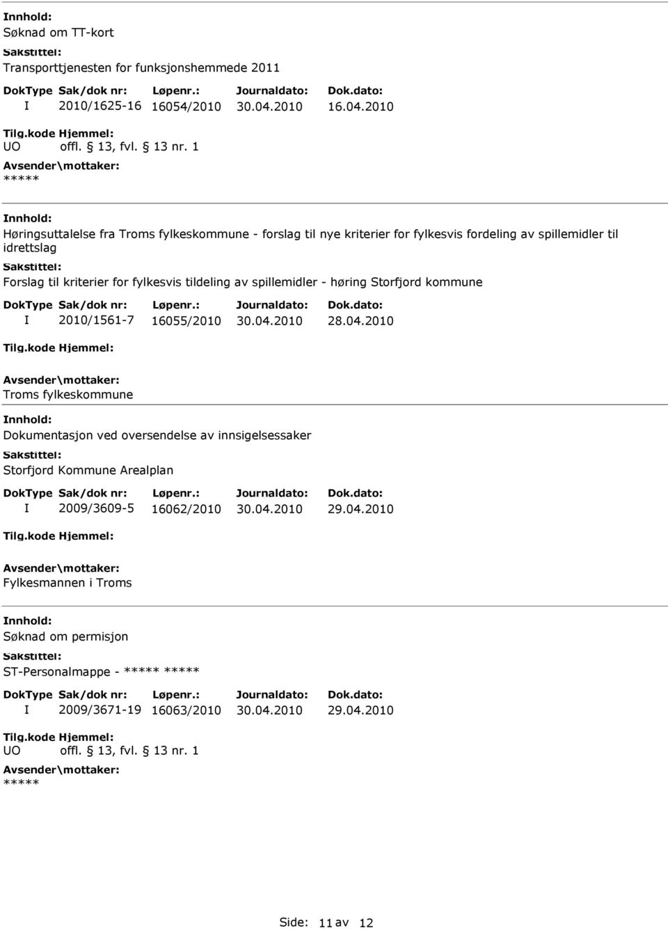 for fylkesvis tildeling av spillemidler - høring Storfjord kommune 2010/1561-7 16055/2010 28.04.