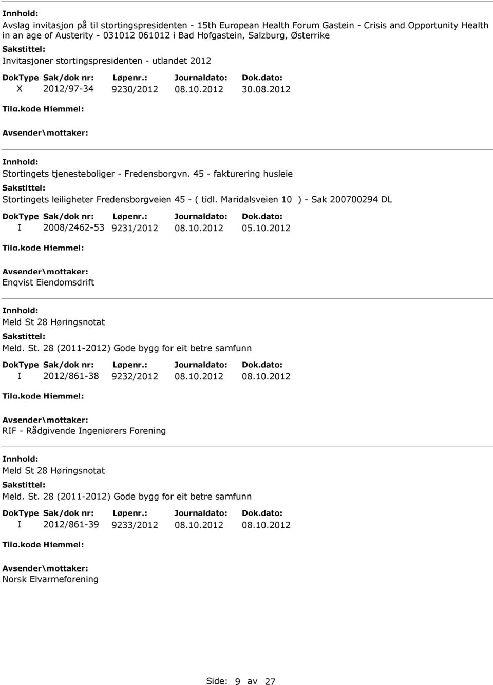 45 - fakturering husleie Stortingets leiligheter Fredensborgveien 45 - ( tidl.