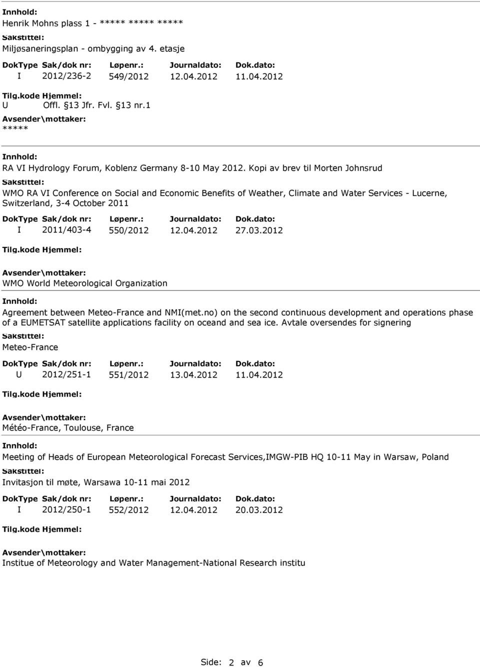 4 550/2012 27.03.2012 WMO World Meteorological Organization Agreement between Meteo-France and NM(met.