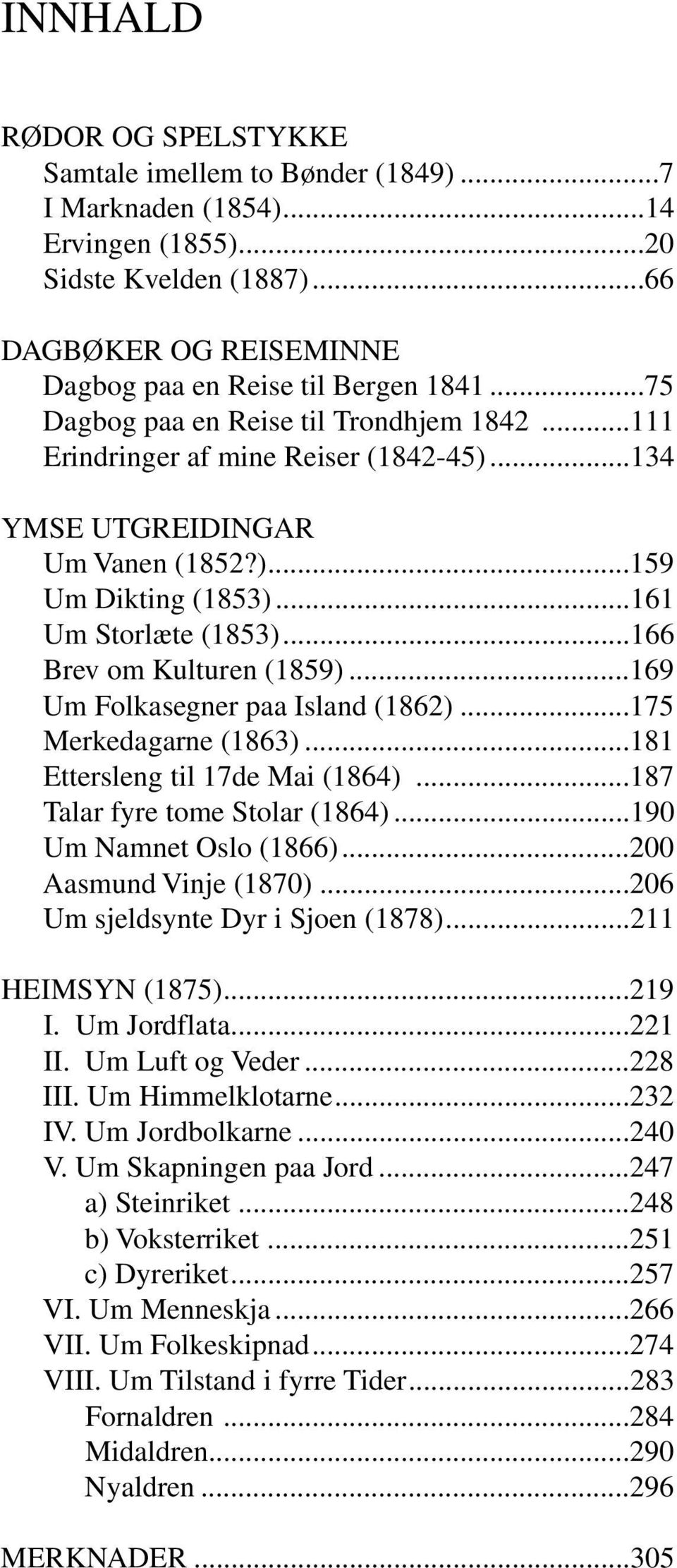 ..166 Brev om Kulturen (1859)...169 Um Folkasegner paa Island (1862)...175 Merkedagarne (1863)...181 Ettersleng til 17de Mai (1864)...187 Talar fyre tome Stolar (1864)...190 Um Namnet Oslo (1866).