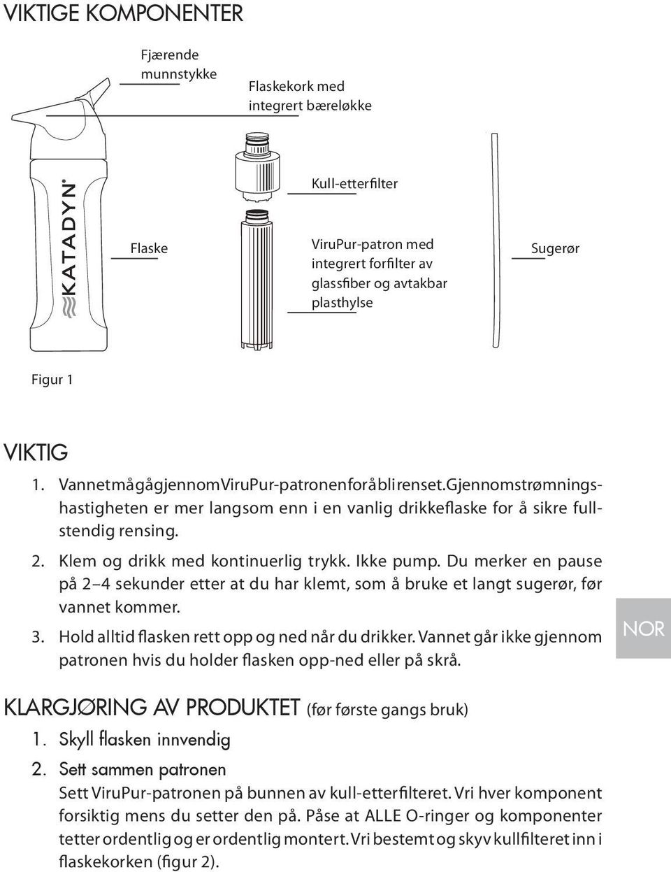 Klem og drikk med kontinuerlig trykk. Ikke pump. Du merker en pause på 2 4 sekunder etter at du har klemt, som å bruke et langt sugerør, før vannet kommer. 3.